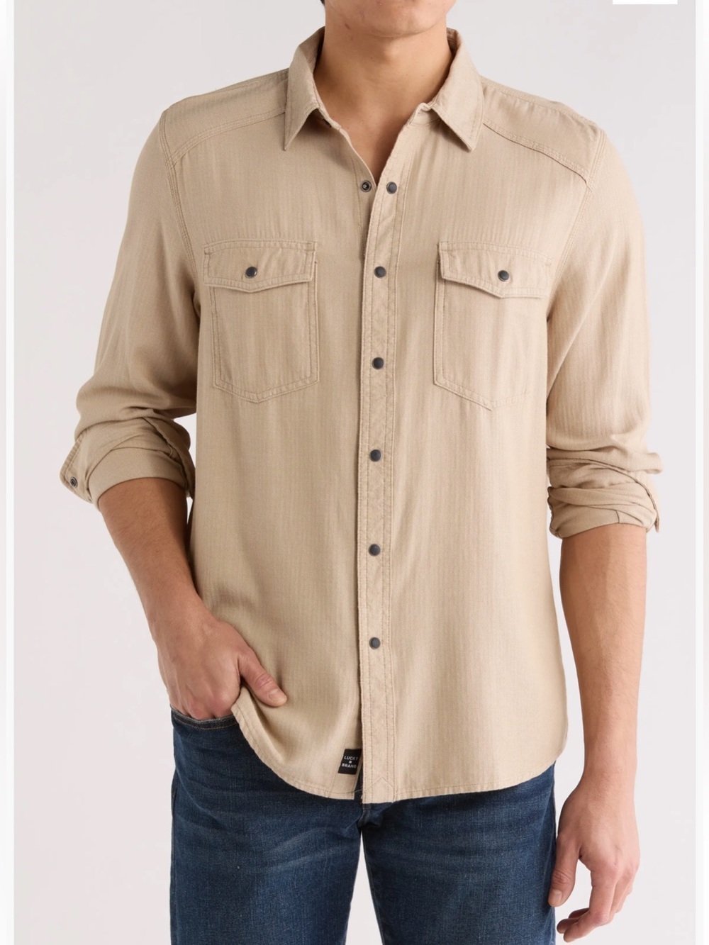 Lucky Brand Herringbone Cross-Dye Western Long Sleeve Button-Up Shirt